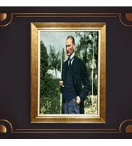 Altın Varaklı Çerçeveli Paspartulu Atatürk Tablo DC0584 (Gold)