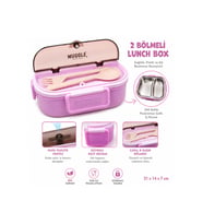2 Bölmeli Lunch Box Beslenme Kutusu – 304 Paslanmaz Çelik Hazne, Hava Tahliye Ventili, Çatal Kaşık Bölmeli, Sızdırmaz