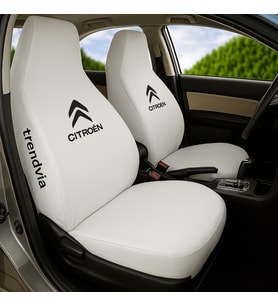Citroen Logolu Araç Koltuk Kılıfı Takımı – Penye Kumaş, Ön ve Arka Koltuklara Uyumlu (Beyaz)