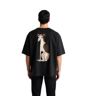 Erkek Oversize Tişört Komik Köpek Baskısı Çizgi Sanatı Stil Grafik Desen Rahat Kesim Günlük Giyim