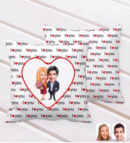 BK Gift Kişiye Özel Sevgililer Karikatürlü I Love You Kalp Desenli Dekoratif Kırlent Yastık-94 (Beyaz)