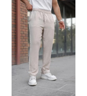 Erkek Beli Lastikli Pera Keten Pantolon