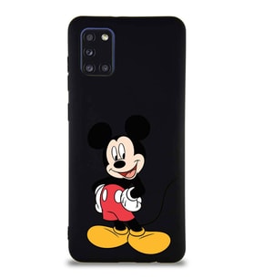 Samsung Galaxy A31 Soft Premier Kapak Mickey Mouse-E Tasarımlı Silikon Kılıf - Siyah (Şeffaf)