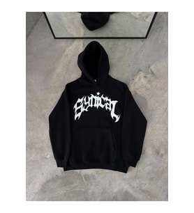 Kışlık Kapşonlu Baskılı Oversize SweatShirt- Siyah