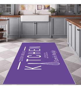Mor Kitchen Yazılı Yıkanabilir Kaymaz Taban Leke Tutmaz Modern Salon Halısı ve Yolluk (Beyaz)