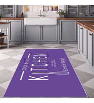 Mor Kitchen Yazılı Yıkanabilir Kaymaz Taban Leke Tutmaz Modern Salon Halısı ve Yolluk (Beyaz)