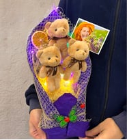 Renkli Led Işıklı Fotoğraflı Özel Kahve Ayıcıklı Büyük Boy Peluş Ayıcık Buketi (Model 1)