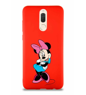 Huawei Mate 10 Lite Soft Premier Kapak Minnie Mouse-D Tasarımlı Silikon Kılıf - Kırmızı (Şeffaf)