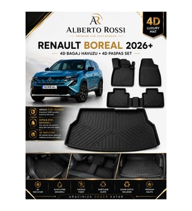 Alberto Rossi Renault Boreal ( ALT KISIM ) 2026+ Araca Özel 4D Bagaj Havuzu + 4D Paspas Seti Birebir Uyum