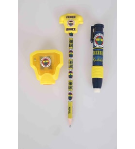 LİSANSLI FENERBAHÇE  LİSANSLI OTOMATİK KALEMTRAŞ,ROKET SİLGİ VE FORMA SİLGİ TEPELİ KURŞUN KALEM SETİ