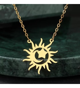 Kişiye Özel 925 Ayar Gümüş Tasarım Güneş Ay ve Yıldız Kolye (Gold)