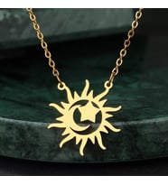 Kişiye Özel 925 Ayar Gümüş Tasarım Güneş Ay ve Yıldız Kolye (Gold)