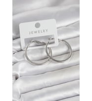 Mey İthalat® Gümüş Renk Pirinç Köşeli Kenar Halka 32 mm Kadın Küpe