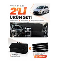 e-biz OPEL CORSA D (2006-2014) Uyumlu Torpido Örtüsü + Tay Tüyü Bagaj Çantası Seti - Siyah - OP008