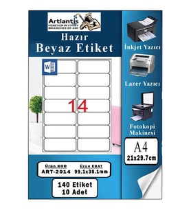 A4 Hazır Etiket 99.1x38.1 mm 10 Sayfa 1 Paket Kendinden Yapışkanlı Fotokopi Lazer İnkjet Kağıdı Yazıcılar İçin Uyumlu (Beyaz)