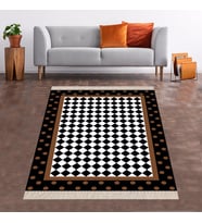 Geometrik Karo Desenli Dijital Baskı Yıkanabilir Kaymaz Taban Modern Salon Halısı ve Yolluk (Beyaz)