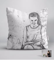 BK Gift Kişiye Özel Tam Boy Karakalem Kadın Karikatürlü Beyaz Yastık-1