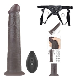 Dual Layer Platinyum 25 Cm Silikon Kumandalı Şarjlı Dönebilen Titreşimli Kemerli Penis