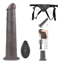 Dual Layer Platinyum 25 Cm Silikon Kumandalı Şarjlı Dönebilen Titreşimli Kemerli Penis