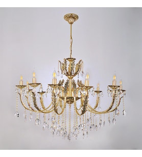 Avize Çarşısı Merit 12 Kollu Yapraklı Kristal Taşlı Gold Avize BS.0152-78-12