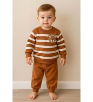 ERKEK BEBEK ÇOCUK 3 İPLİK , İÇİ ŞARDONLU KIŞLIK ALT ÜST TAKIM (Kahverengi)