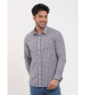 Kahverengi Erkek Slim Fit Puantiyeli Brent Düğmeli Yaka Uzun Kol Gömlek