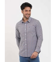 Kahverengi Erkek Slim Fit Puantiyeli Brent Düğmeli Yaka Uzun Kol Gömlek