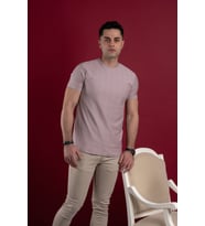 SLİMFİT KENDİNDEN DESENLİ ERKEK PENYE T-SHİRT (Pembe)