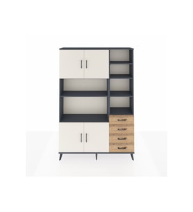 Arges Dolap 9 Raflı 4 Çekmeceli 4 Kapaklı 132x30x195 Antrasit-Aytaşı/Çam
