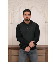 Woolen World Polo Yaka Armürlü Yünlü Erkek Triko Kazak (Siyah)