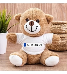 Kişiye Özel İsim ve Plaka Baskılı Araba Peluş Ayıcık