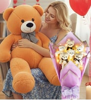 90 Cm Peluş Ayı ve LED Işıklı Romantik Lila Yumoş Peluş Ayıcık Buketi Doğum Günü Hediyesi (Kahverengi Açık)