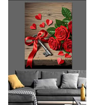 Kırmızı Güller Romantik Anahtar Dekoratif Kanvas - Mdf Ahşap Tablo