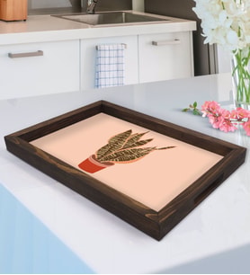 BK Gift Bitki Tasarımlı Doğal Ahşap Tepsi-1