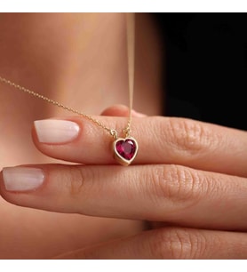 Altın Kalpli Kolye Ruby 