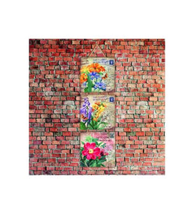 Mektupta Çiçek Fügürleri Baskılı 14x14 Cm 3 Parça