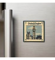 Birleşik Krallık United Kingdom - Posta Pulu Temalı Ülke - Baskılı Buzdolap Magneti Kare - 9x9 cm