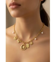 Çelik Gold Ay Güneş Charm'lı Kolye - 25-clkk141