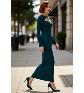 Fashion Forward Kadın Bodycon Maxi Elbise Uzun Kollu Bisiklet Yaka Şık Özel Gün Tasarımı Kaliteli