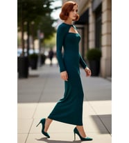 Fashion Forward Kadın Bodycon Maxi Elbise Uzun Kollu Bisiklet Yaka Şık Özel Gün Tasarımı Kaliteli