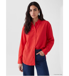 LCW Vision Kırmızı Oversize %100 Pamuklu Kadın Gömlek