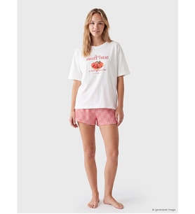 LCW DREAM Kırmızı Baskılı Kadın Şortlu Pijama Takımı