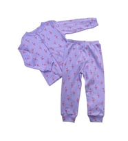 Önü Çıtçıtlı Filamingo Desenli Kız Çocuk Pijama Takımı (Lila)