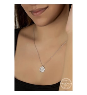 Crystal Taşlı Yuvarlak 925 Ayar Gümüş Kolye