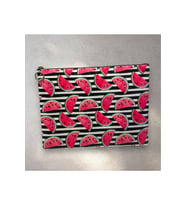 Karpuz Dilimi Desenli Siyah Beyaz Çizgili Clutch Portföy Çanta (Siyah-Siyah)