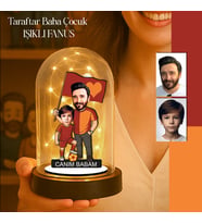 Kişiye Özel Karikatür Sarı Kırmızı Baba Oğul Taraftar Tasarımlı  IŞIKLI FANUS Biblo