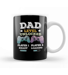 Dad Level Unlocked Gaming New Dad Baby Announcement Fathers Day Daddy To Be Video Game First 02 Kupa Bardak Porselen