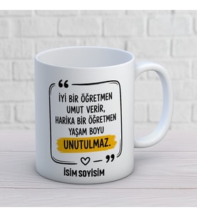 Kişiye Özel Harika Bir Öğretmen Yaşam Boyu Unutulmaz Baskılı Kupa – Tırnak İşareti Tasarımlı Öğretmen Kupası
