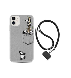 Uyumlu Iphone 12 Mini Kılıf Silikon Desen Boyun Askılı Pandalar 1798