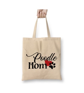 Poodle Mom Love Beyaz Bez Çanta Uzun Saplı Alışveriş Çantası Plaj Çantası